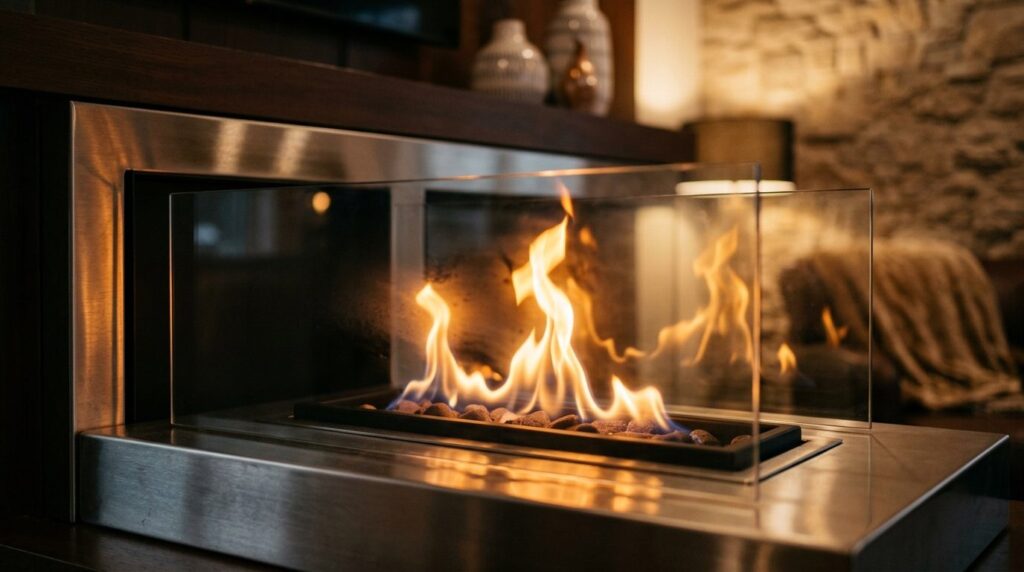 Close-up of dancing flames in a contemporary bio fireplace i