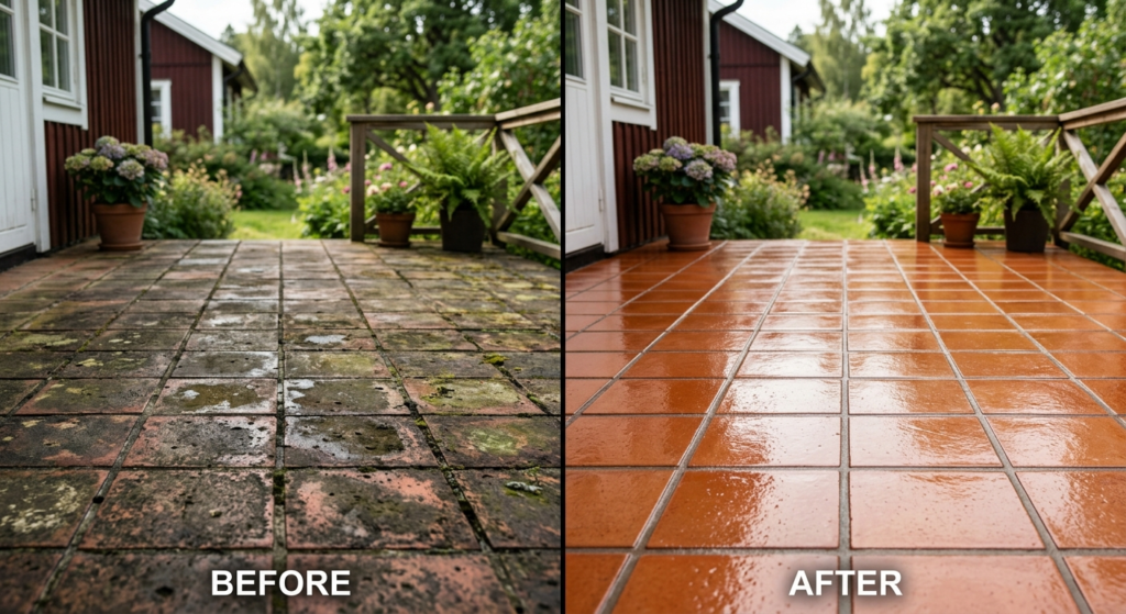 Before and after comparison of professional tile sealing on