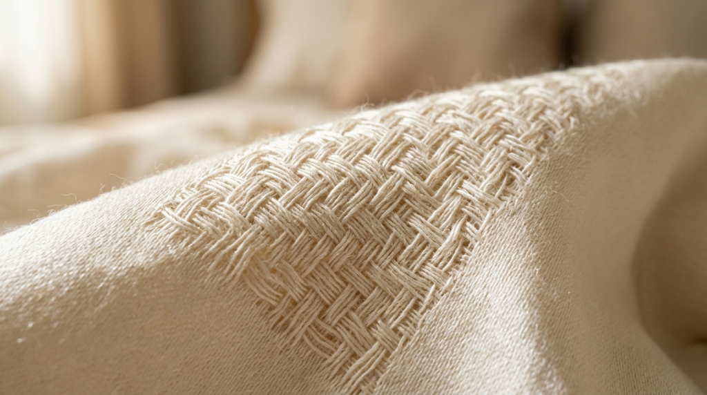 Detailed macro photography of bamboo fabric texture in soft 