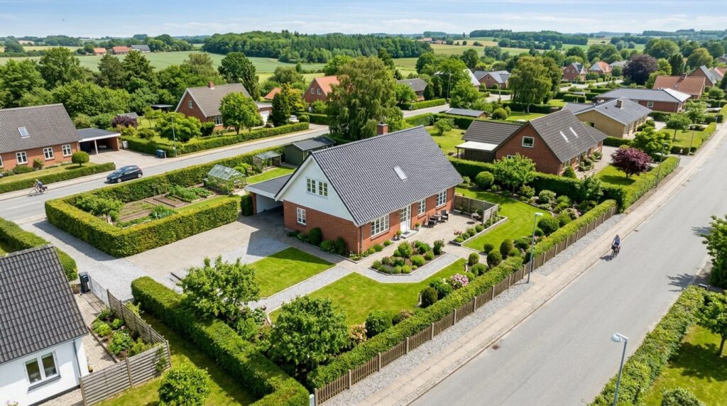 Aerial view of a well-maintained residential property on Fun