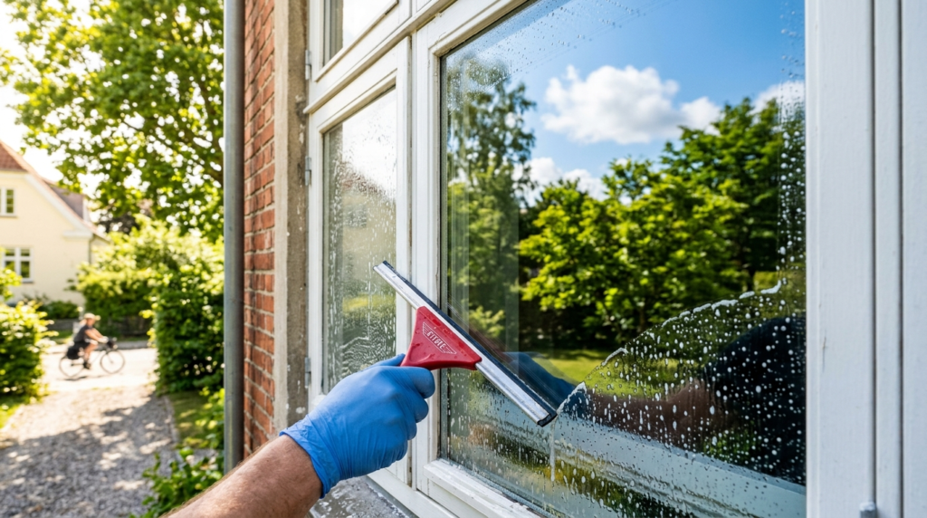 Close-up detail of sparkling clean residential windows with