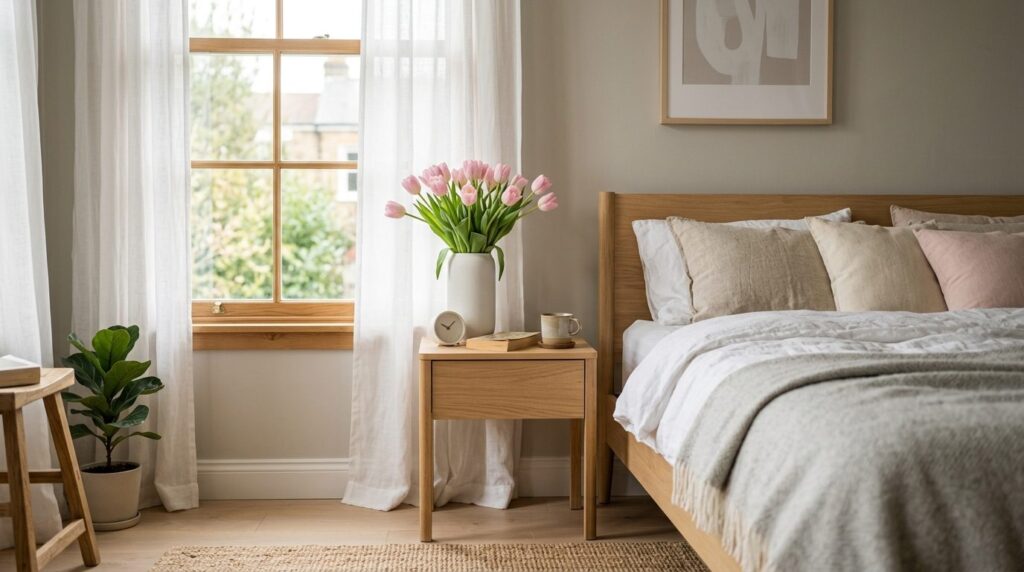 Interior design photograph of a modern Scandinavian bedroom 