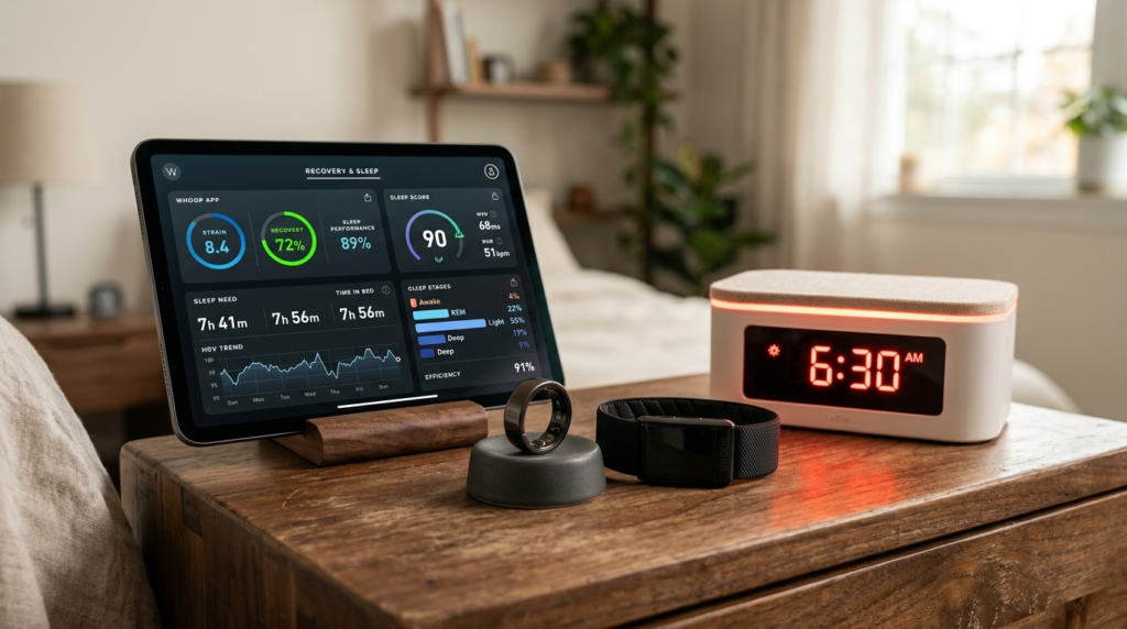 Close-up product photography of biohacking sleep tech device