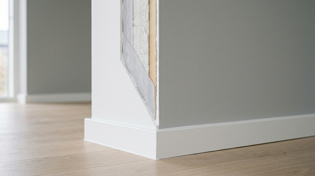 Close-up detail shot of a modern wall corner in a Danish hom