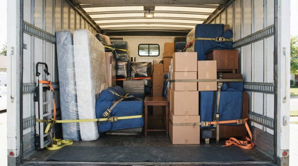 Professional stock photo of a residential moving truck inter