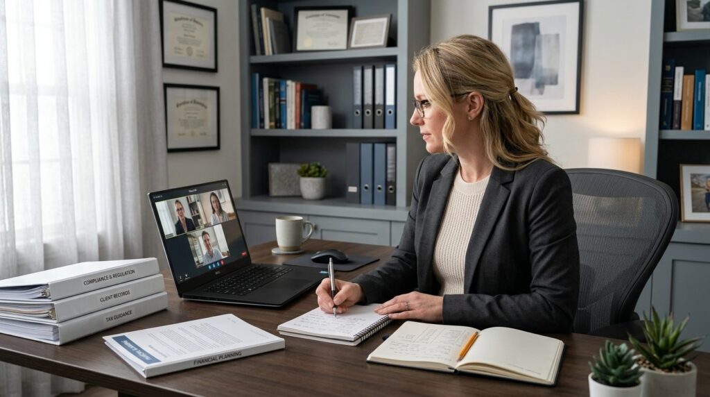 Accountant or financial advisor working at a home office des