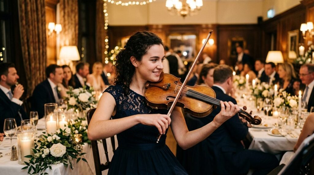 Close-up photorealistic image of a classical musician playin