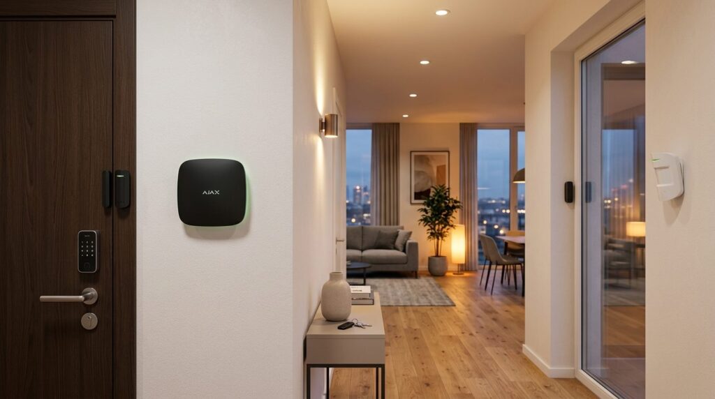 Modern home security setup featuring Ajax alarm control pane