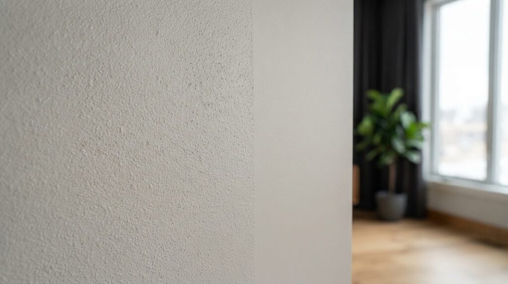 Close-up comparison of two wall paint finishes side by side 