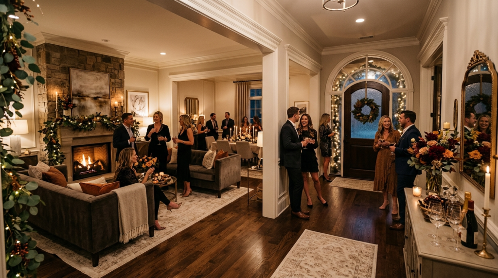 Wide-angle professional interior photograph of a cohesively 